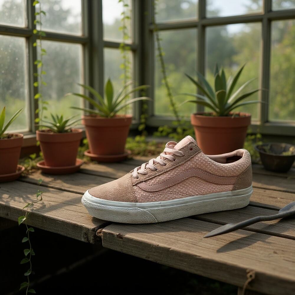 Vans Old Skool Low Pink Canvas Shoes Casual Skate Mens Size 4 Womens 5.5